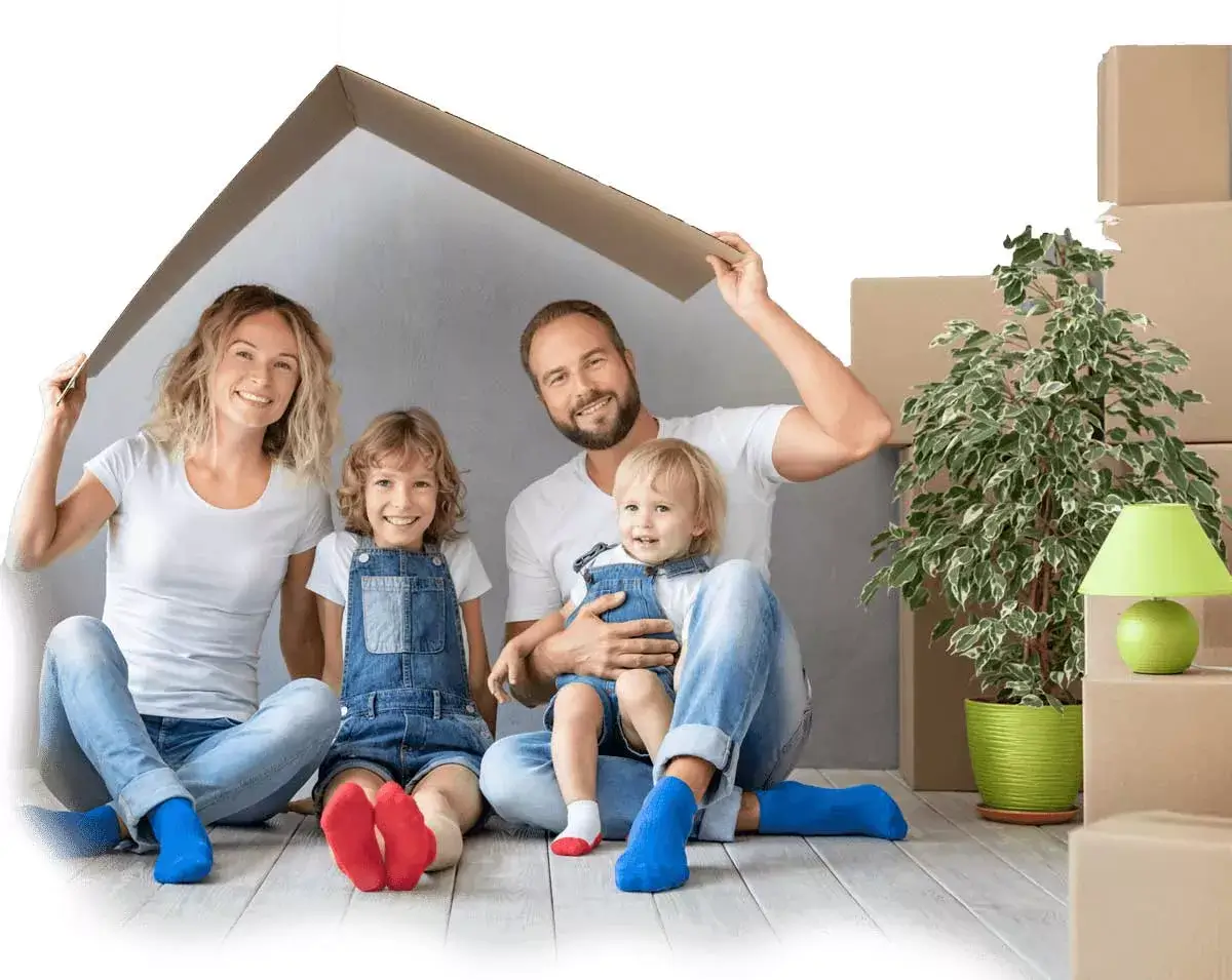 Happy Smiling Family Holding Cardboard Background